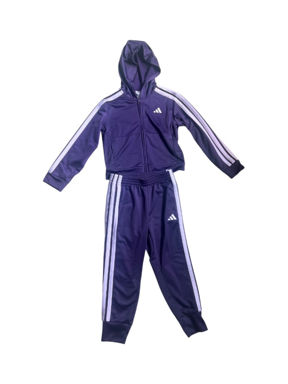 Adidas Girls Purple Striped Hooded Tracksuit Set Size 5T Athletic Jogger - Picture 2 of 5